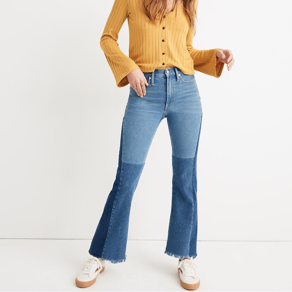 Madewell Two-Tone Straight Leg Jeans - Light & Dark Blue